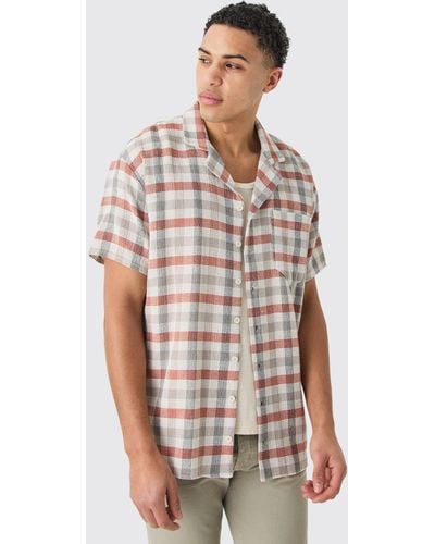 BoohooMAN Oversized Mini Textured Flannel Shirt - Orange