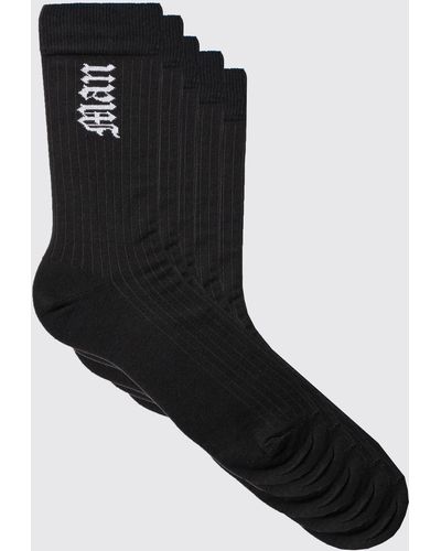 BoohooMAN 5 Pack Gothic Sports Socks - Black