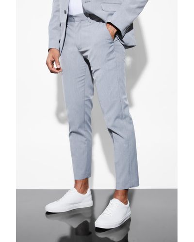BoohooMAN Slim Cropped Suit Pants - Gray