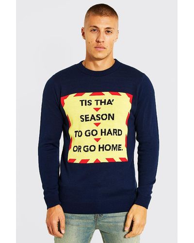 Boohooman Mens TIS The Season Football Christmas Sweater - Green