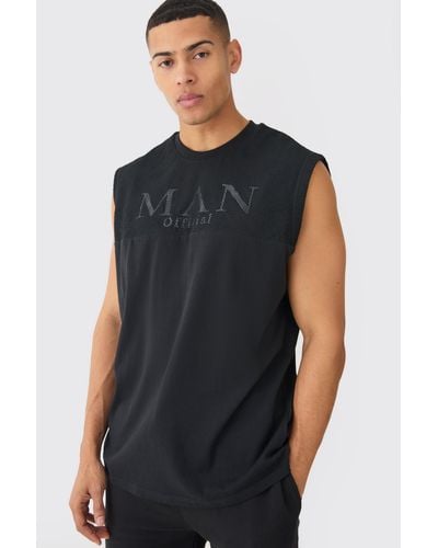 BoohooMAN Oversized Official Mesh Layer Tank - Blue