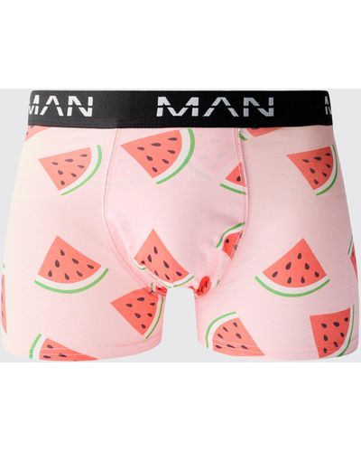 BoohooMAN Man Boxershorts mit Wassermelonen-Print - Pink
