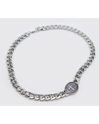 BoohooMAN Chunky Chain Cross Necklace - Gray