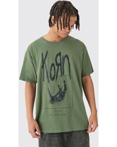 Boohoo Oversized Korn License T-Shirt - Verde