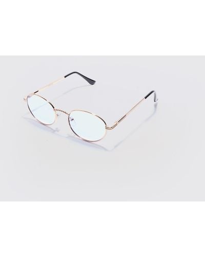 BoohooMAN Oval Metal Frame Sunglasses In Lilac - Blau