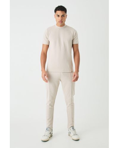BoohooMAN Slim T-shirt & Jogger Interlock Set - White