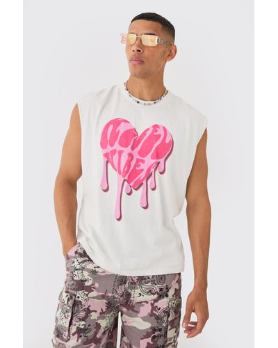 BoohooMAN Boxy Washed Rebel Vibes Heart vest - Weiß