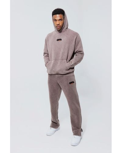 BoohooMAN Washed Hooded Tracksuit - Brown