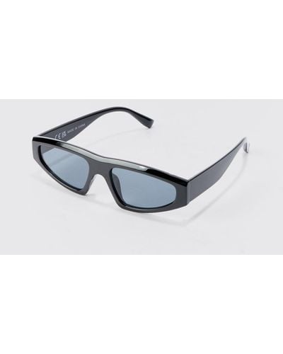 BoohooMAN Triangle Plastic Sunglasses In Black - Blue