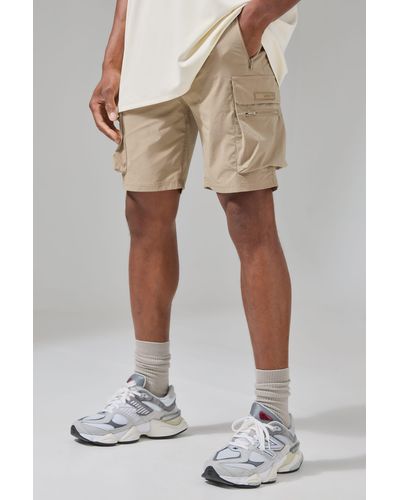 BoohooMAN Active Lightweight 5inch Cargo Shorts - Natural