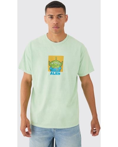 BoohooMAN Oversized Toy Story Disney License Wash T-shirt - Green