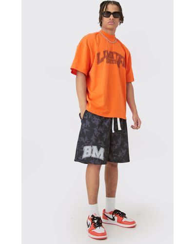 BoohooMAN Oversized Extended Neck Limited Edition T-shirt & Basketball Set - Orange