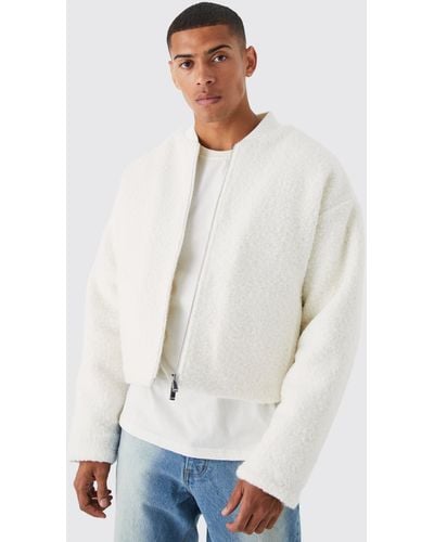 BoohooMAN Boucle Textured Padded Bomber - White