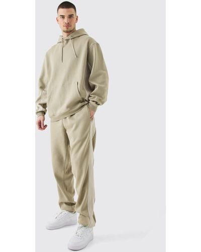 BoohooMAN Tall Oversized Colour Block Piped Tracksuit - Natural