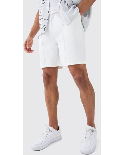 BoohooMAN Pin Tuck Stretch Elasticated Waist Shorts - Weiß