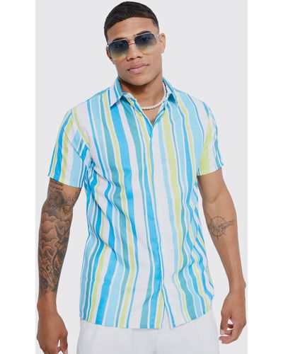 Boohoo Short Sleeve Muscle Squiggle Stripe Shirt - Blue