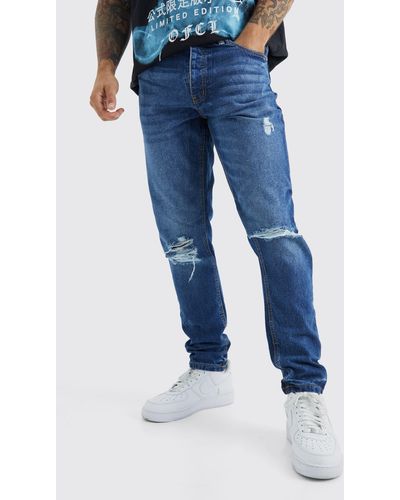 Boohoo Tapered Rigid Ripped Jeans - Blue