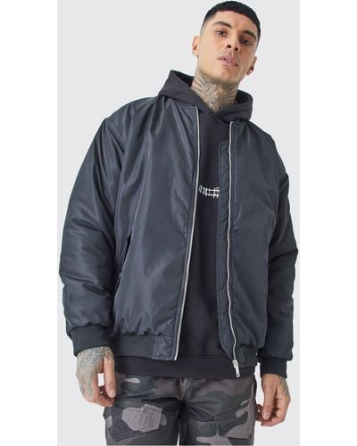 BoohooMAN Tall Oversized Nylon Bomber With Ruched Sleeves - Blue