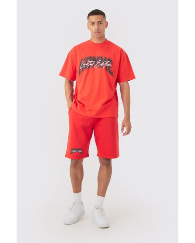 BoohooMAN Oversized Official T-shirt & Shorts Set - Red