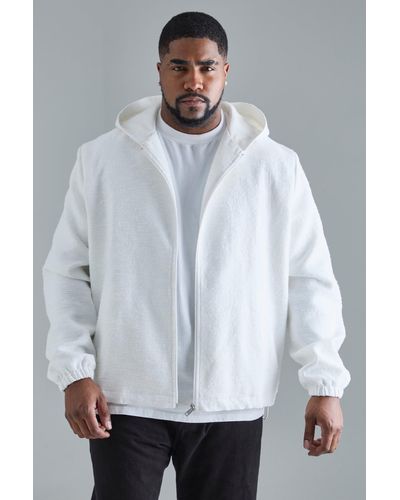 BoohooMAN Plus Textured Cotton Jacquard Smart Hooded Jacket - Grau