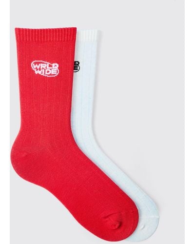 Boohoo 2 Pack Worldwide Intarsia Socks - Red