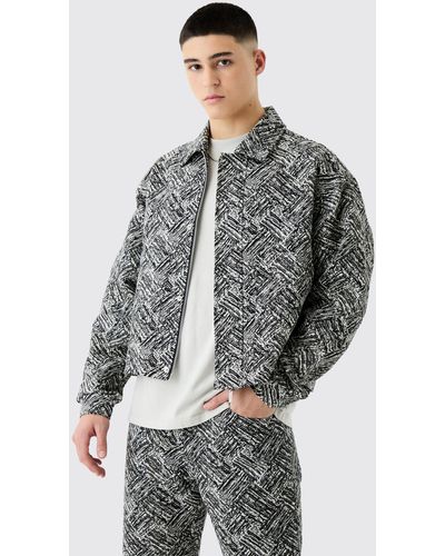 BoohooMAN Boxy Fit Fabric Interest Tapestry Jacket - Grey