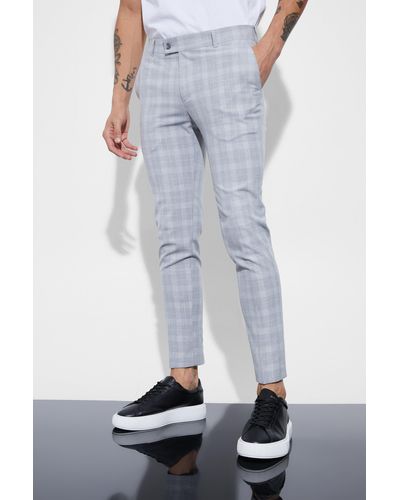 BoohooMAN Super Skinny Gray Check Cropped Trouser - Blue