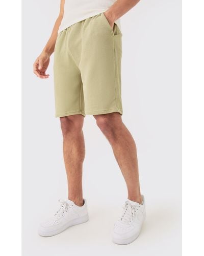 BoohooMAN Loose Fit Mid Length Textured Shorts - Natural