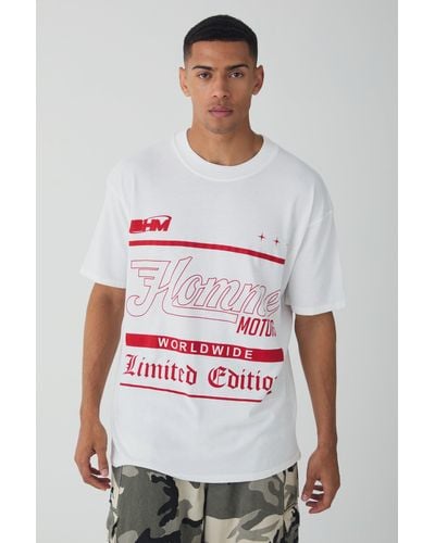 BoohooMAN Oversized Extended Homme Limited Text Graphic T-shirt - Weiß