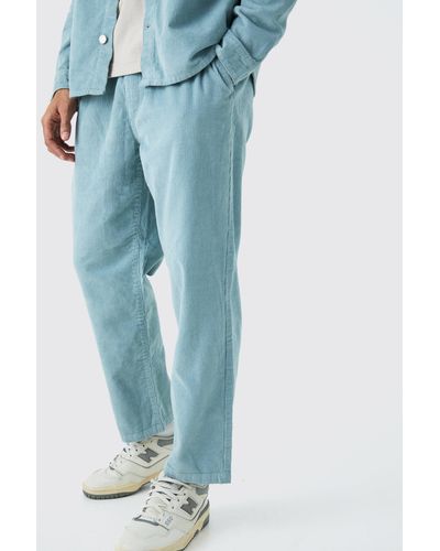 BoohooMAN Elastic Waist Skate Cord Trouser In Slate - Blue