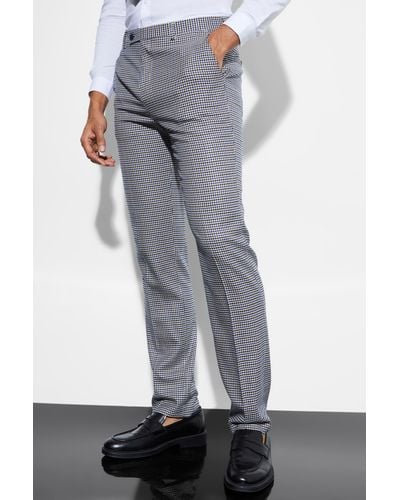 BoohooMAN Straight Leg Flannel Suit Pants - Gray