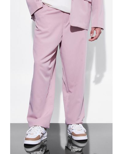 BoohooMAN Fixed Waist Relaxed Leg Trousers - Pink