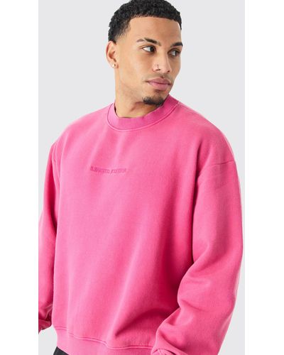 BoohooMAN Oversized Limited Boxy Washed Sweatshirt - Pink