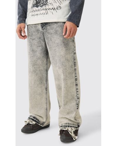 BoohooMAN Extreme Baggy Rigid Acid Wash Jeans In Charcoal - Gray