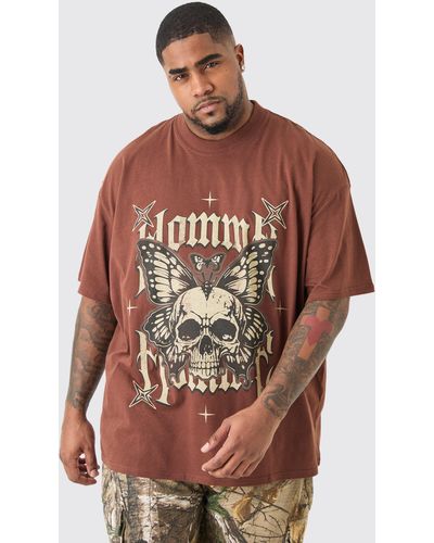 BoohooMAN Plus Oversized Skull Graphic T-shirt In Chocolate - Brown