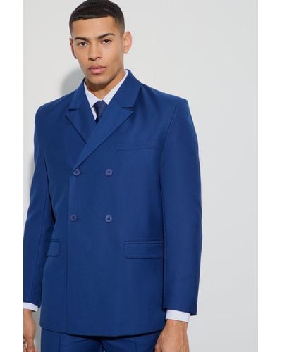 BoohooMAN Double Breasted Blazer - Blue