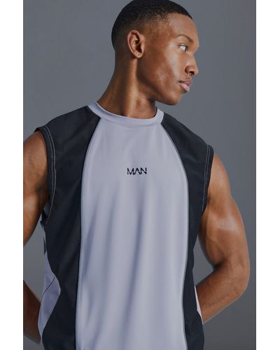 BoohooMAN Man Active Muscle Fit Colour Block Vest - Grey
