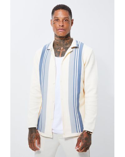 BoohooMAN Long Sleeve Color Block Knitted Shirt - White