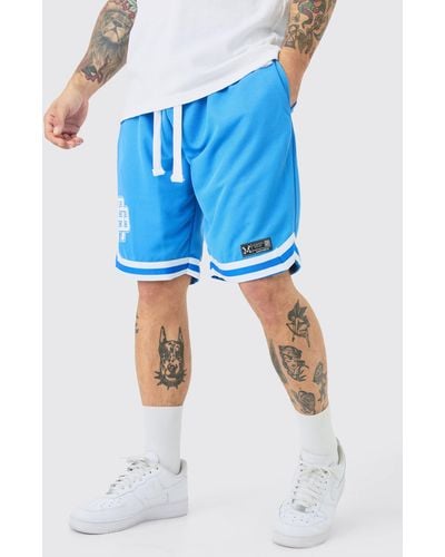 BoohooMAN Basketball Mesh Tape Shorts With Woven Tab - Blue