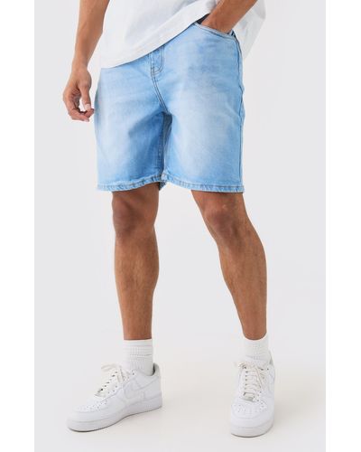 BoohooMAN Relaxed Rigid Denim Shorts In Light Blue