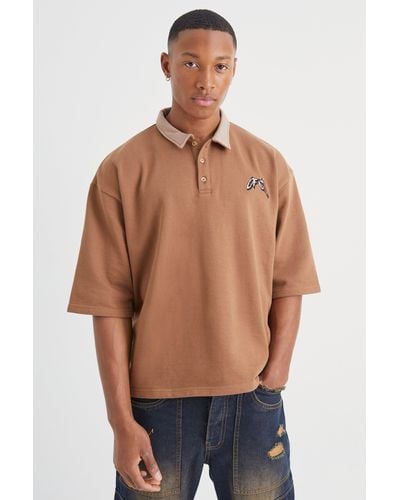 BoohooMAN Oversized Boxy Heavy Loopback Embroidered Polo - Blue