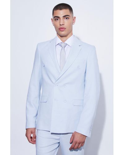 BoohooMAN Double Breasted Slim Textured Suit Jacket - White