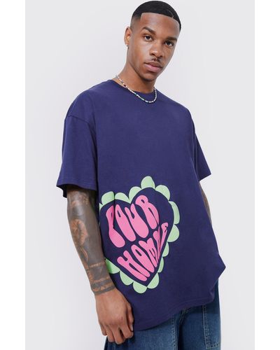 BoohooMAN Oversized Placement Puff Print T-shirt - Blue