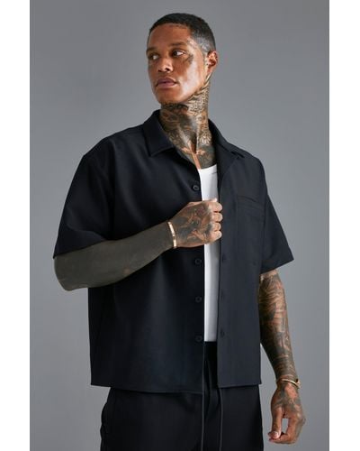 BoohooMAN Short Sleeve Stretch Boxy Fit Shirt - Gray