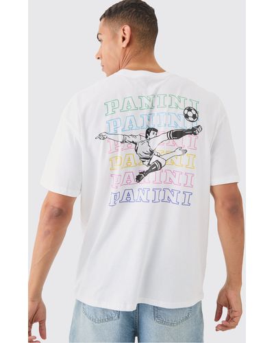 BoohooMAN Oversized Panini Football License T-shirt - White