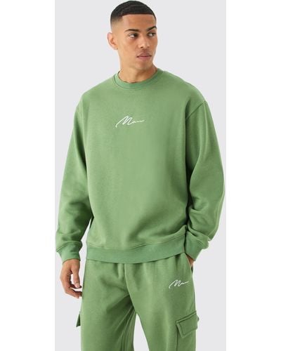 BoohooMAN Man Signature Oversized Sweatshirt Cargo Tracksuit - Green