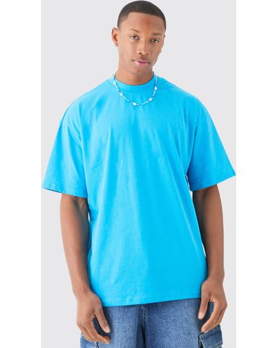 BoohooMAN Oversized Extended Neck Basic T-shirt - Blue