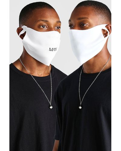 BoohooMAN 2 Pack Man Branded Reversible Fashion Masks - Black