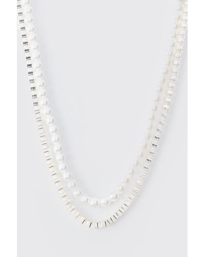 Boohoo Iced Multilayer Necklace - White