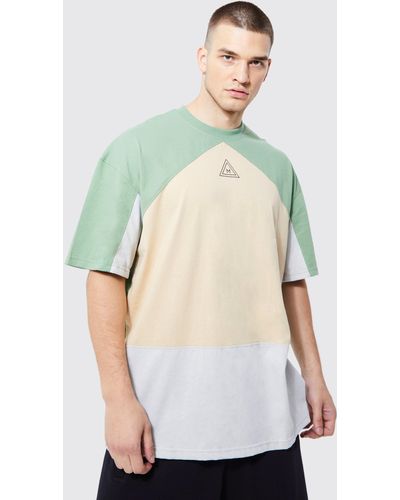 BoohooMAN Tall Oversized Branded Colour Block T-shirt - Green